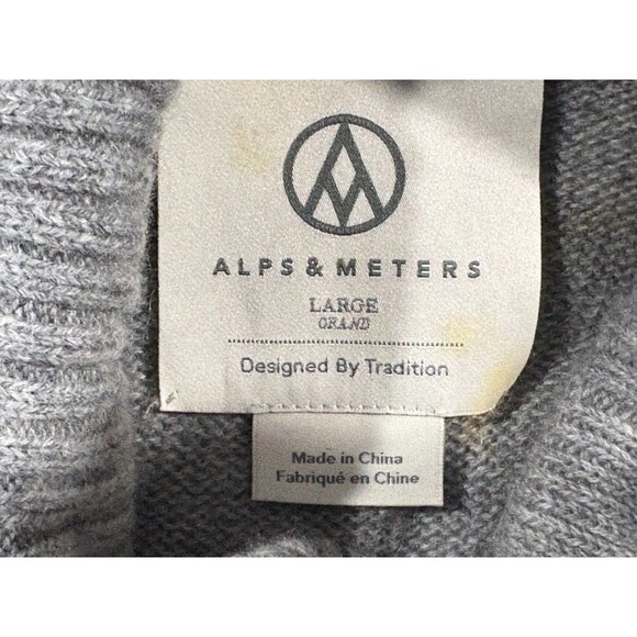 Alps & Meters Wool Cashmere Gray Ski Race Knit Olympic Stripe Sweater  L STAINS - Picture 7 of 12